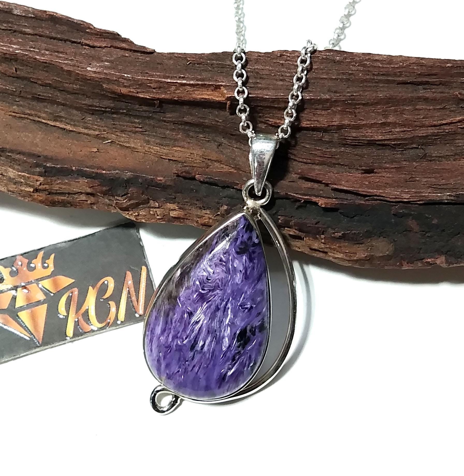 Purple Charoite Pendant Necklace, 925 Starling Silver Pendant, Charoite Gemstone Pendant Necklace on Chain, Handmade Healing Crystal Pendant